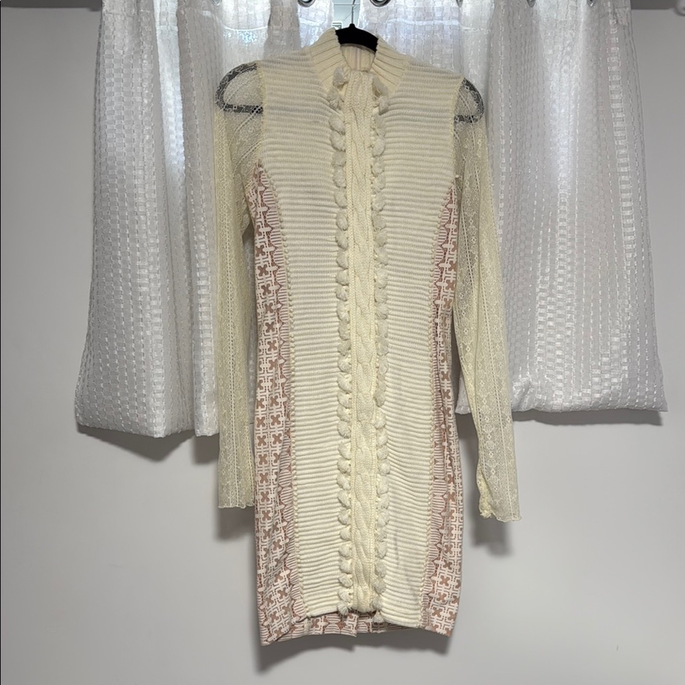Elegant Cream and Pink Knit Dress